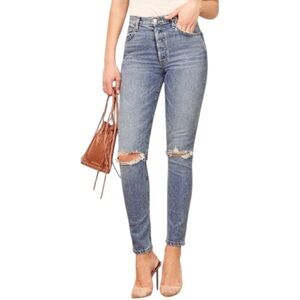 Reformation Serena High Rise Blue Jeans Button fly Melbourne Destroyed Sz 27